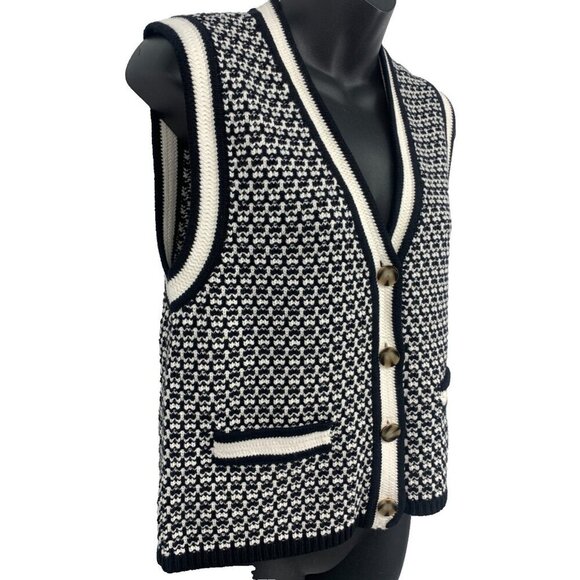 Ann Taylor Womens Knit Sweater Vest Black White Sleeveless Medium V-Neck NWT New - Picture 4 of 10
